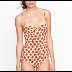 J. Crew Red Poppy Floral One-Piece Swimsuit, New With Tags, Size 6